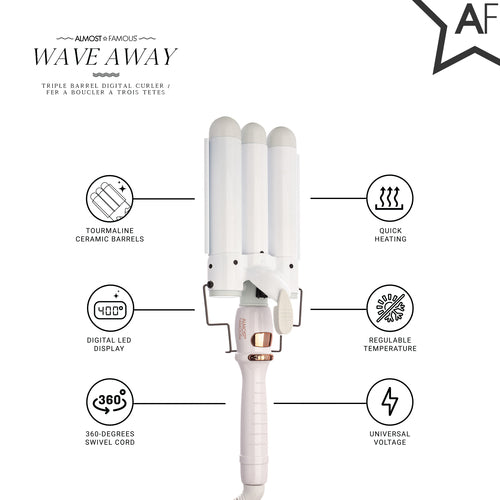 Wave Away Triple Barrel Curler with Tourmaline Ceramic Barrels